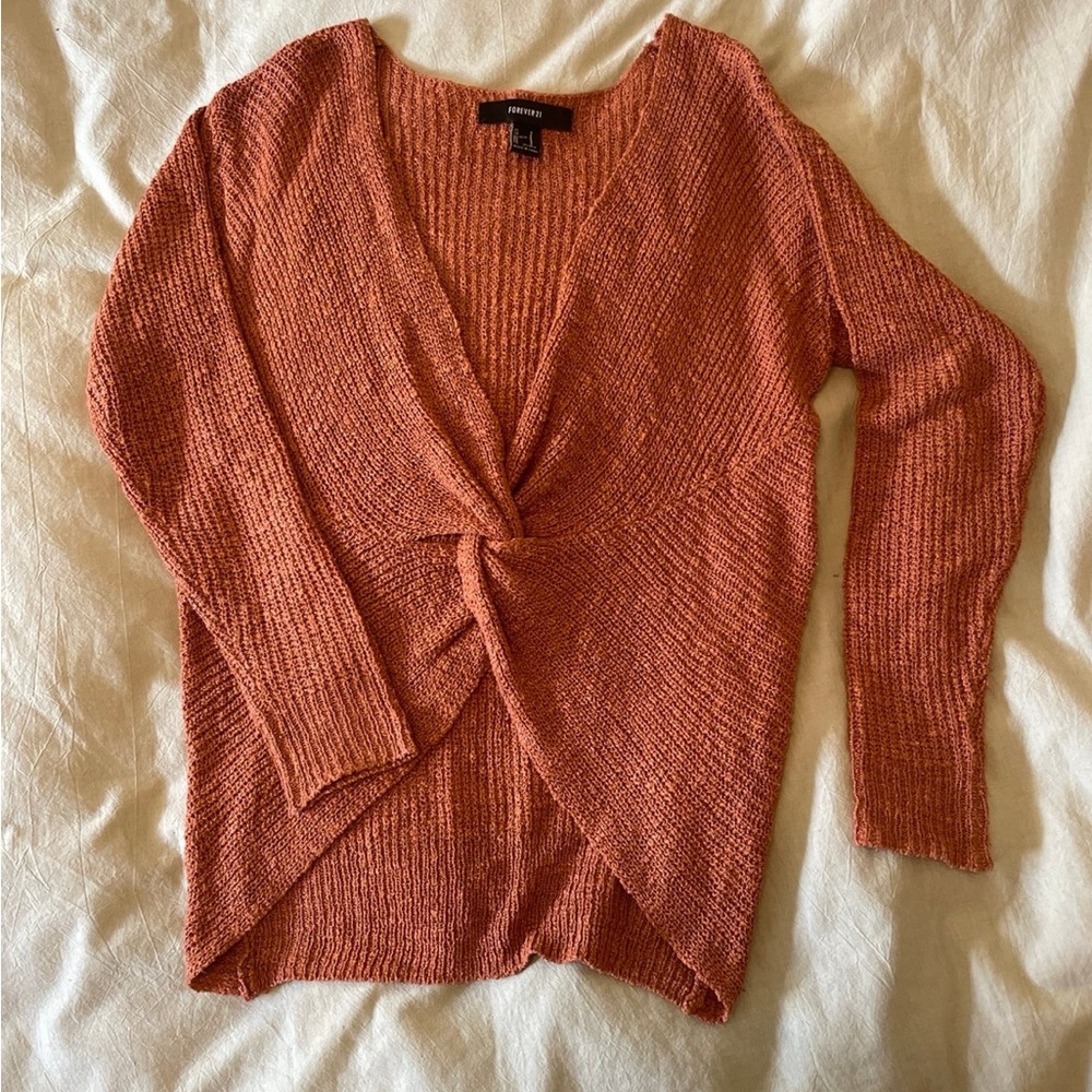 Forever 21 Rust colored V-Neck Sweater with Ribbed Texture